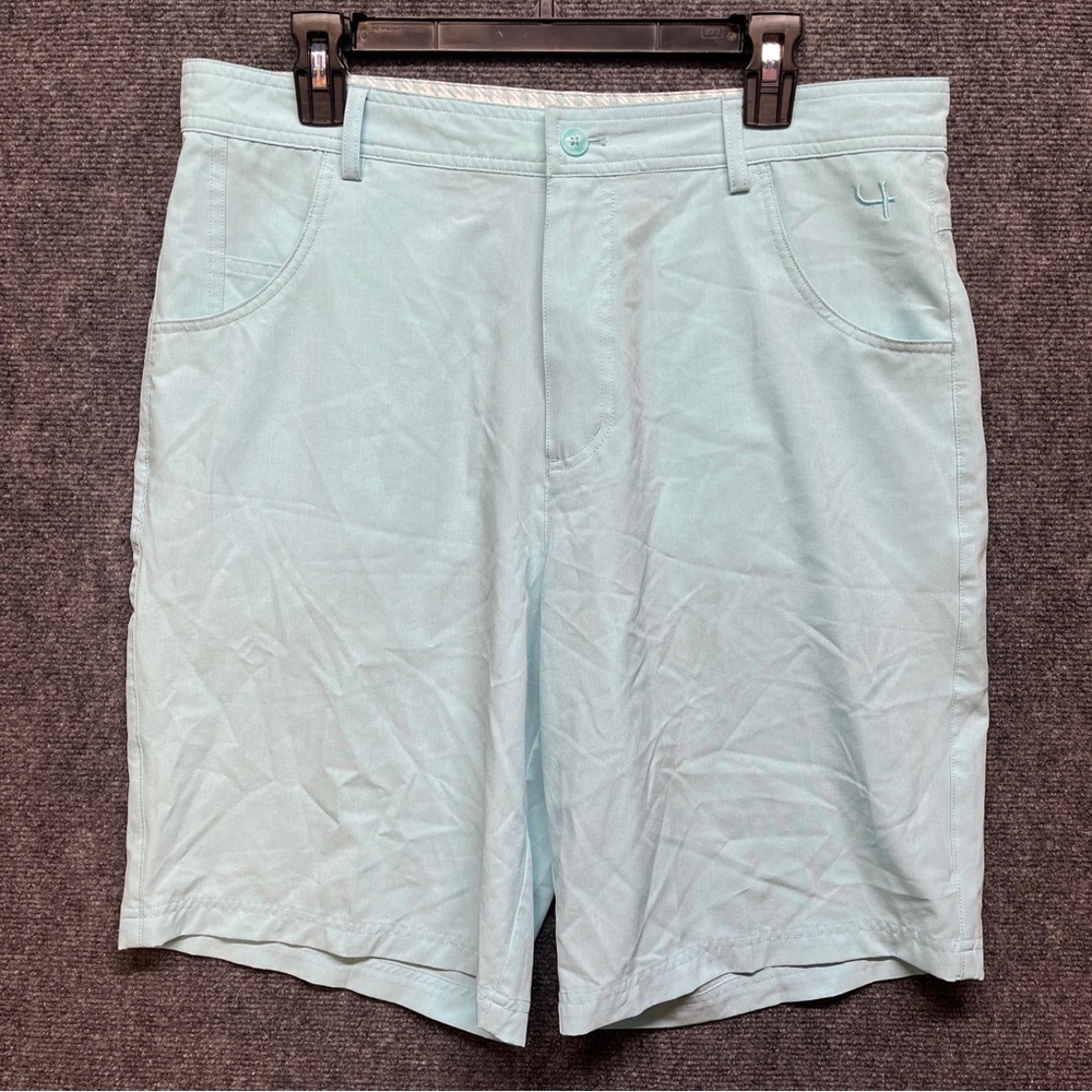 Short Par 4 Golf Shorts Men’s Size 34 Blue Flat Front Active Performance Stretch